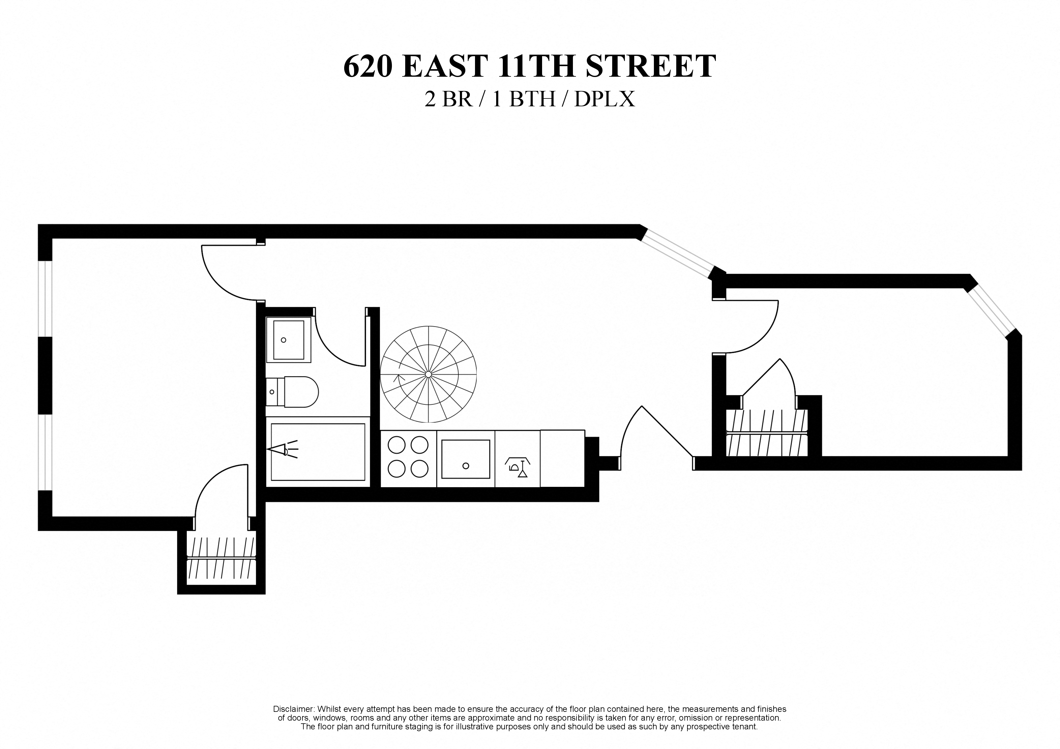 Floor plan for 2 beds, 1 bath, 300 sqft